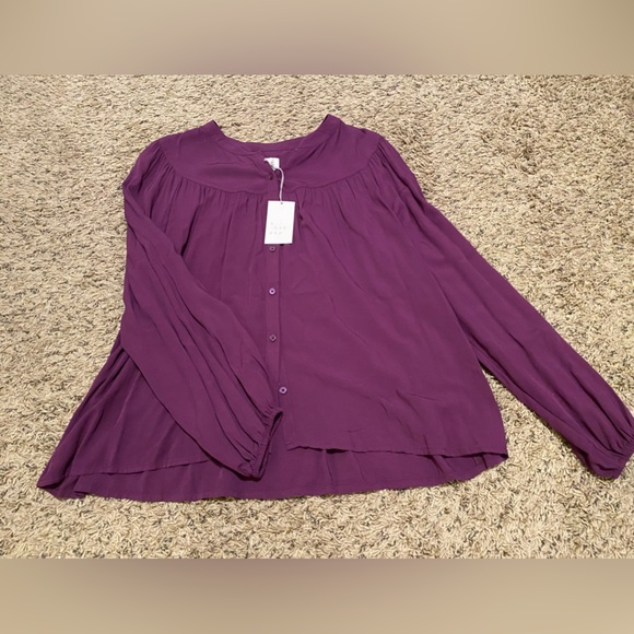 a new day Tops - a new day Women’s Long Sleeve Button Down Pleated Purple Blouse Size L